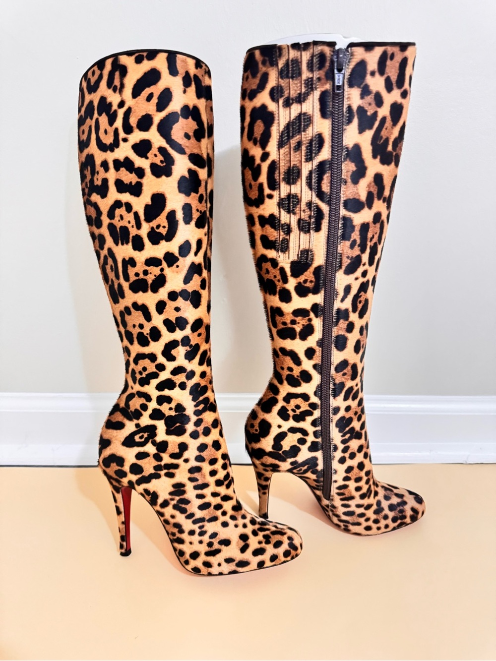 Christian Louboutin Leopard Pony Hair Knee High Boots Red Sole EU 35 - Picture 5 of 12